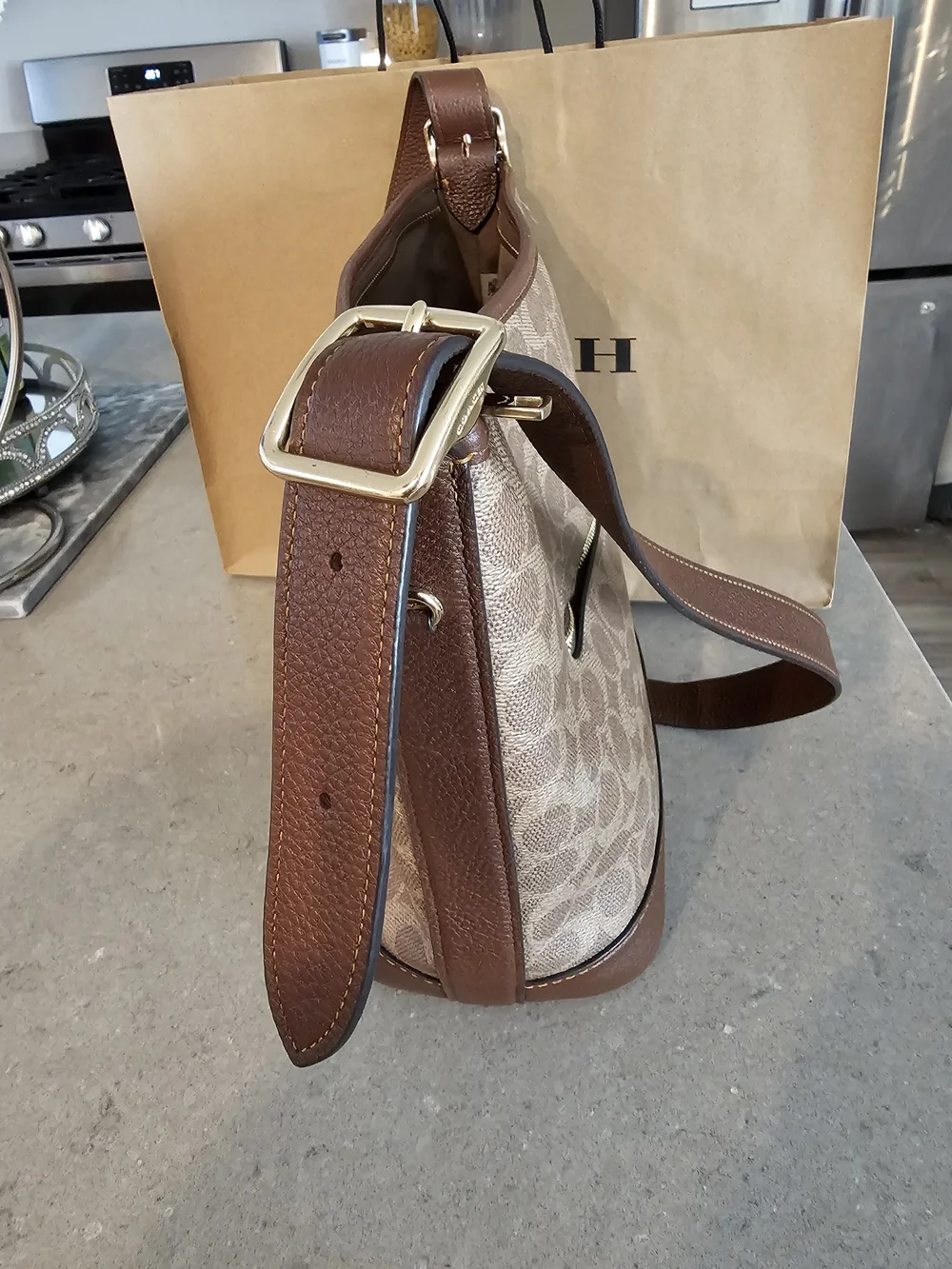 Coach Brown Signature Canvas Bucket Bag